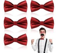 5 Pieces Bow Tie With Hook,Men's Bow Tie,Adjustable Pre-Tied,Solid Tuxedo Bow,Bow Tie For Kids Men,Wedding,Party,Sitting (Red)