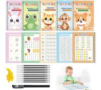 5 Pièces Cahiers D'ecritures Magiques, Cahier Calligraphie Pour Enfant, Stylos De Calligraphie, Cahier Effacable Livre, Reutilisable, 1 Stylos Magiques Effaçable + 10 Recharges D'encre+1 Grip