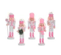 5 Pièces Casse-noisette en Bois Rose 13cm, Bouche Mobile, Ambiance Noël | Figurine Peinte à Main, Texture Naturelle, Crochet Arrière, Décoration pour Sapin, Étagère ou Centre de Table Intérieur