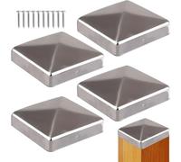 5 Pièces Chapeaux poteau acier galvanisé 4x4 cm, forme pyramidale métal - résistant intempéries & UV, anti-pluie - vis incluses - pour poteaux bois & clôtures - parfait jardin, carport, terrasse