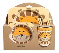 5 Pièces Coffret Vaisselle Repas Bébé , Jeu de vaisselles en Bambou, La Fibre De Bambou Vaisselle pour Enfants-Lion