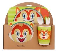 5 Pièces Coffret Vaisselle Repas Bébé , Jeu de vaisselles en Bambou, La Fibre De Bambou Vaisselle pour Enfants-Écureuil