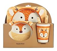 5 Pièces Coffret Vaisselle Repas Bébé , Jeu de vaisselles en Bambou, La Fibre De Bambou Vaisselle pour Enfants-Fauve