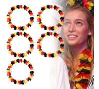 5 Pièces Collier Hawaien Fleurs,Tropical Hawaien Lei Luau,Guirlande Hawaïenne Leis pour Hawaiian Party,Fête à la Plage,Fan de Sport,Thème de Fête,Couronne Tricolore,105 cm Long (Noir, Rouge, Jaune)