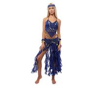 5 pièces Costume de Danse du Ventre Professionnel pour Femme, Ensemble d'accessoires Haut et Jupe Longue en Mousseline de Soie pour Costumes Indiens et fêtes thématiques