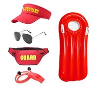 5 Pièces Costume de Sauveteur Homme Femme, Déguisement Alerte à Malibu Adultes Sac Banane Bouée de Sauvetage Casquette Lunettes de Soleil Plage Halloween Carnaval Fete Cosplay (Homme)