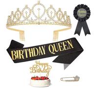 5 Pièces Couronne Anniversaire Birthday Queen Kit,Cristal Tiara Kit Fille Femme Décoration Fête,Happy Birthday Cake Décoration,Badge Anniversaire Broche,pour Fille Femme Décoration de Fête