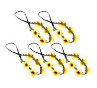 5 Pièces Couronne de Fleurs Tournesol Cuir, Bandeau Cheveux Boho | Fait Main, Taille Unique Plupart des Têtes, Accessoire Photo, Événement Tropical, Fête Feu de Camp