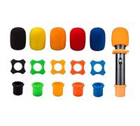 5 pièces Couvercle de Microphone Eponge, Pare-brise de microphone avec anneau micro anti-roulement et manchon inférieur, Bonnettes de micro, pour Réduire les Bruits de Vent Plosifs