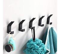 5 Pièces Crochet Adhésif,Crochet Double Porte Serviette Salle de Bain,Accroche torchons,Anti-rouille et étanche Porte Serviette Avec Adhésif, Famille Cuisine de Salle de Bain,Bureau,Auto-Adhesif-Noir