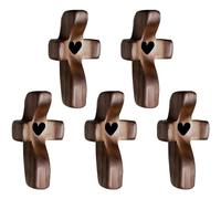 5 Pièces Croix Cœur De Terre Sainte, Croix De Soulagement du Stress en Forme De Cœur D' en Bois De Jésus, Cadeau D'encouragement De Cœur, Croix Tenant Le Pouce pour Prier