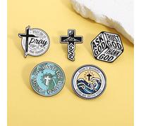5 pièces Croix de Jésus Croyance religieuse Épingle émaillée Ne vous inquiétez pas Dieu est avec vous Demandez Faites confiance Remerciez Dieu Broches Badge de revers Bijoux Cadeau pour ami Taille Uni