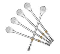 5 Pièces Cuillère à Paille en Acier Inoxydable Doré | Mélange et Filtration, Embout Plat, Usage Bistro et Restaurant, Finition Résistante, Lot Unique