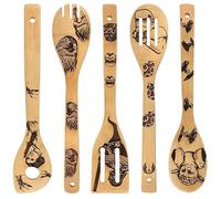 5 Pièces Cuillere en Bois, Ensemble Ustensiles de Cuisine Bois, Cuillère et Spatule pour la Fête des Mères Mariage Cuisson Noël, Cadeau Pendaison Crémaillère