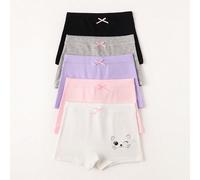 5 pièces Culottes multicolores au couleurs de macaron pour jeunes filles imprimées avec une expression de chat mignonne pour toutes les saisons 6Y,7Y,4Y,5YAnimal,Cartoon,PortraitCoton