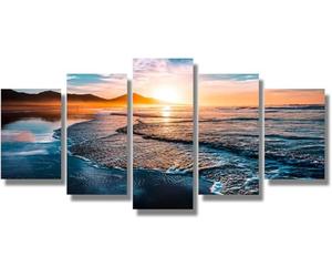 5 Pièces D'Art Mural Sur Toile Tableau Multi Panneau 5 Parties Paysage De Plage Au Coucher Du Soleil (Sans Cadre 100 X 50 Cm) Picture Pour Home Décor Imprimé Moderne Décoration Pour Le-25303947894372