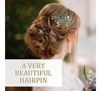 5 Pièces De Bijoux De Cheveux De Mariage, Peigne En Cristal À Lame Dorée, Design De Peigne Latéral Incrusté De Diamants, Accessoires De Style Demoiselle D'Honneur Et Fille (Modèle Vert).