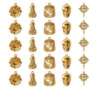 5 pièces de breloques en acier inoxydable : Bouddha, Lotus, Œil d'Horus, Épines, Croix, Pendentif gothique, Symbole de protection, Breloques pour chapelet religieux