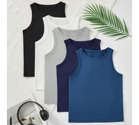 5 pièces Débardeur tout-aller confortable pour pré-adolescents, style de conception simple pour un assortiment facile, tissu en maille extensible et respirant, lavable à la machine, ajustement confort