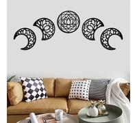 5 Pièces Décoration Murale en Bois Décoration Murale Chambre Phase de Bois Lune Décoration Murale Décoration Bohème pour Salon Salle D'étude Porche (Noir, Phase de Lune, Lotus)