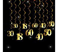 5 pièces décorations suspendues en spirale de couleur or en PVC, convient pour les décorations d'anniversaire de 18e, 30e, 40e, 50e et 60e anniversaire, décor d'arrière-plan pour fête d'anniversaire 5