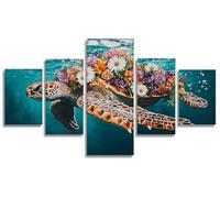 5 Pièces Diamond Painting Adulte Fleur, Tortue de mer 5D Peinture Diamant Painting Activite Creative Adulte, DIY Diamond-painting Numero D'art Strass Broderie pour Decoration Maison 100x50cm, Model255