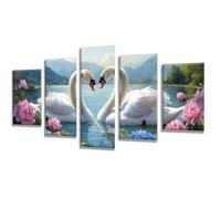 5 Pièces Diamond Painting Amour Cygne Diamond Painting Adulte, DIY Full Drill Loisirs Créatifs Broderie Diamant Kit, Broderie Diamant Grand Art pour Décoration Maison Cadeau Femme 175x105cm q-817