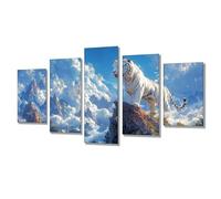 5 Pièces Diamond Painting Animal Tigre Broderie Diamant Kit Complet, Grand Format Diamant Painting Puzzle Stitch, DIY Diamond Art Point de Croix Craft Kit, Tableau Decoration Murale 150x75cm j7s-4