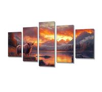 5 Pièces Diamond Painting Bœuf Lac Broderie Diamant Kit Complet, Grand Format Diamant Painting Puzzle Stitch, DIY Diamond Art Point de Croix Craft Kit, Tableau Decoration Murale 300x150cm j7s-220