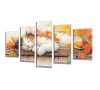 5 Pièces Diamond Painting Chat Feuille Diamond Painting Adulte, DIY Full Drill Loisirs Créatifs Broderie Diamant Kit, Broderie Diamant Grand Art pour Décoration Maison Cadeau Femme 175x105cm q-702