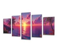 5 Pièces Diamond Painting Coucher soleil Lac Diamond Painting Adulte, DIY Full Drill Loisirs Créatifs Broderie Diamant Kit, Broderie Diamant Grand Décoration Maison Cadeau Femme 175x105cm q-759