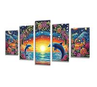 5 Pièces Diamond Painting Fleur Dauphin Diamond Painting Adulte, DIY Full Drill Loisirs Créatifs Broderie Diamant Kit, Broderie Diamant Grand pour Décoration Maison Cadeau Femme 175x105cm q-756