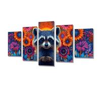 5 Pièces Diamond Painting Fleur Raton laveur Broderie Diamant Kit Complet, Grand Format Diamant Painting, DIY Diamond Art Point de Croix Craft Kit, Salon Tableau Decoration Murale 200x100cm j7s-16