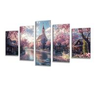 5 Pièces Diamond Painting Fleurs cerisier Cabine Diamond Painting Adulte, DIY Full Drill Loisirs Créatifs Broderie Diamant Kit, Broderie Diamant Grand Décoration Maison Cadeau Femme 175x105cm q-807