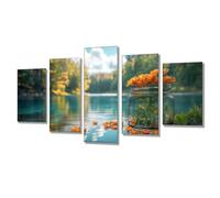 5 Pièces Diamond Painting Lac Forêt Broderie Diamant Kit Complet, Grand Format Diamant Painting Puzzle Stitch, DIY Diamond Art Point de Croix Craft Kit, Tableau Decoration Murale 300x150cm j7s-244