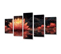 5 Pièces Diamond Painting Lac Lotus Broderie Diamant Kit Complet, Grand Format Diamant Painting Puzzle Stitch, DIY Diamond Art Point de Croix Craft Kit, Tableau Decoration Murale 300x150cm j7s-255