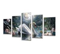 5 Pièces Diamond Painting Lune Cygne Diamond Painting Adulte, DIY Full Drill Loisirs Créatifs Broderie Diamant Kit, Broderie Diamant Grand Art pour Décoration Maison Cadeau Femme 175x105cm q-728