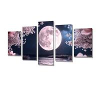 5 Pièces Diamond Painting Lune Lac Broderie Diamant Kit Complet, Grand Format Diamant Painting Puzzle Stitch, DIY Diamond Art Point de Croix Craft Kit, Tableau Decoration Murale 300x150cm j7s-137