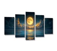 5 Pièces Diamond Painting Lune Lac Broderie Diamant Kit Complet, Grand Format Diamant Painting Puzzle Stitch, DIY Diamond Art Point de Croix Craft Kit, Tableau Decoration Murale 300x150cm j7s-938