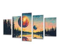 5 Pièces Diamond Painting Lune Lac Diamond Painting Adulte, DIY Full Drill Loisirs Créatifs Broderie Diamant Kit, Diamant Grand Format Puzzle Art pour Décoration Maison Cadeau Femme 175x105cm q-762