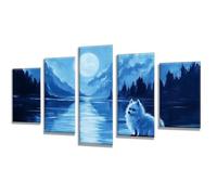 5 Pièces Diamond Painting Lune Lac Diamond Painting Adulte, DIY Full Drill Loisirs Créatifs Broderie Diamant Kit, Diamant Grand Format Puzzle Art pour Décoration Maison Cadeau Femme 225x135cm q-554