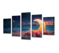 5 Pièces Diamond Painting Lune Plage Diamond Painting Adulte, DIY Full Drill Loisirs Créatifs Broderie Diamant Kit, Broderie Diamant Grand Art pour Décoration Maison Cadeau Femme 175x105cm q-782
