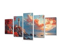 5 Pièces Diamond Painting Mer Phare Broderie Diamant Kit Complet, Grand Format Diamant Painting Puzzle Stitch, DIY Diamond Art Point de Croix Craft Kit, Tableau Decoration Murale 300x150cm j7s-261