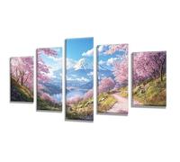 5 Pièces Diamond Painting montagnes Fleurs cerisier Diamond Painting Adulte, DIY Full Drill Loisirs Créatifs Broderie Diamant Kit, Broderie Diamant Grand Décoration Maison Cadeau 175x105cm q-707