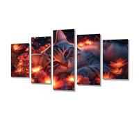 5 Pièces Diamond Painting Rêve Chat Broderie Diamant Kit Complet, Grand Format Diamant Painting Puzzle Stitch, DIY Diamond Art Point de Croix Craft Kit, Tableau Decoration Murale 250x125cm j7s-51