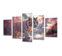5 Pièces Diamond Painting Tigre Fleurs cerisier Diamond Painting Adulte, DIY Full Drill Loisirs Créatifs Broderie Diamant Kit, Broderie Diamant Grand Décoration Maison Cadeau Femme 225x135cm q-539