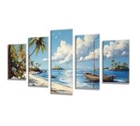 5 Pièces Diamond Painting Voilier Plage Diamond Painting Adulte, DIY Full Drill Loisirs Créatifs Broderie Diamant Kit, Broderie Diamant Grand pour Décoration Maison Cadeau Femme 225x135cm q-523