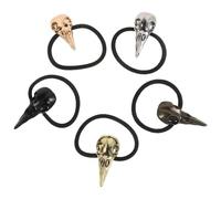 5 Pièces Élastiques pour Queue de Cheval Tête de Corbeau Métal | Alliage de Zinc et Rubber Band, Accessoires Cheveux Halloween, Day Of The Dead et Proms, Unique Hair Style
