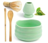 5 Pièces Ensemble À Thé Matcha, Kit de Cérémonie Matcha, Set de Thé Japonais avec Fouet Matcha, Bol Matcha en Céramique, Porte-fouet en Céramique, Cuillère Traditionnelle, Cuillère Matcha, Cyan