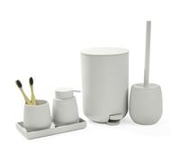 5 Pièces Ensemble Accessoire Salle de Bain Beige Complet avec Poubelle